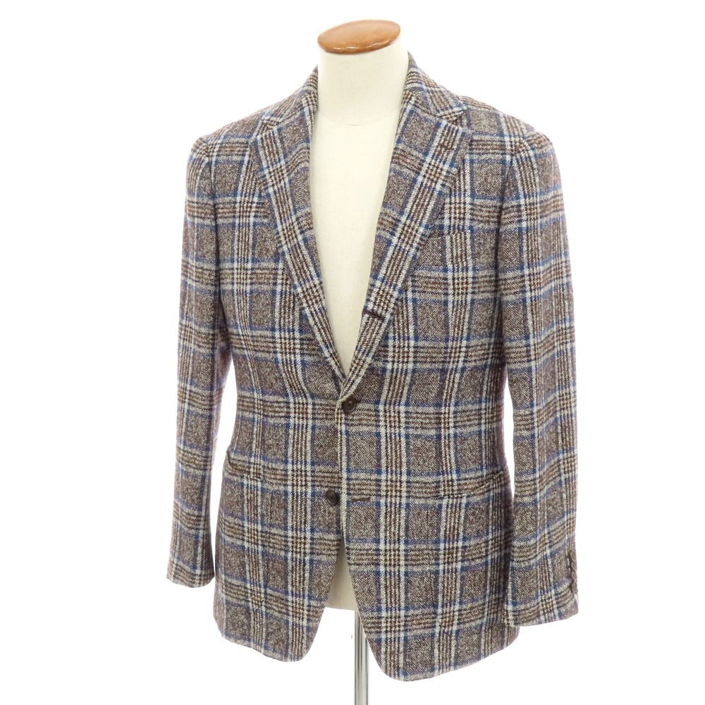 【中古】ブリッラ ペル イル グスト Brilla per il gusto コットンアルパカナイロン チェック 3B カジュアルジャケット ブラウンxネイビー【 48 】【 状態ランクC 】【 メンズ 】