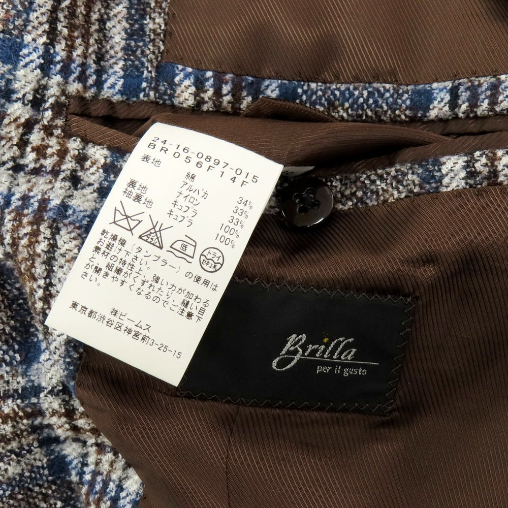 【中古】ブリッラ ペル イル グスト Brilla per il gusto コットンアルパカナイロン チェック 3B カジュアルジャケット ブラウンxネイビー【 48 】【 状態ランクC 】【 メンズ 】