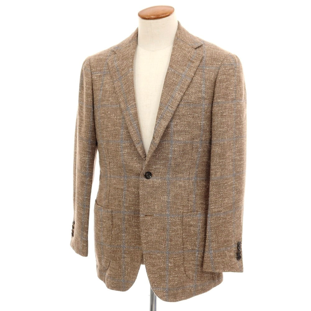 【中古】リングヂャケット RING JACKET MEISTER ウールアルパカナイロンシルクリネン チェック 3B テーラードジャケット ブラウンxネイビー【サイズ46】【 状態ランクC 】【 メンズ 】