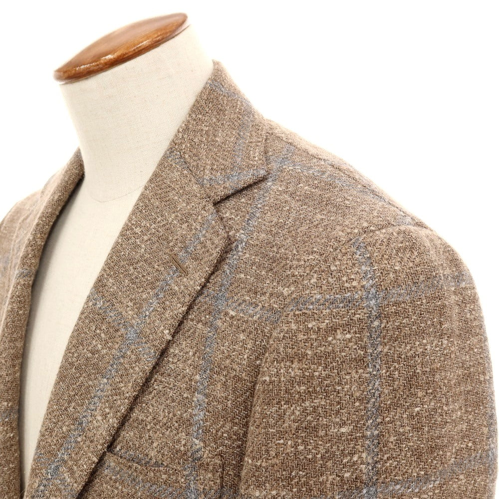 【中古】リングヂャケット RING JACKET MEISTER ウールアルパカナイロンシルクリネン チェック 3B テーラードジャケット ブラウンxネイビー【サイズ46】【 状態ランクC 】【 メンズ 】