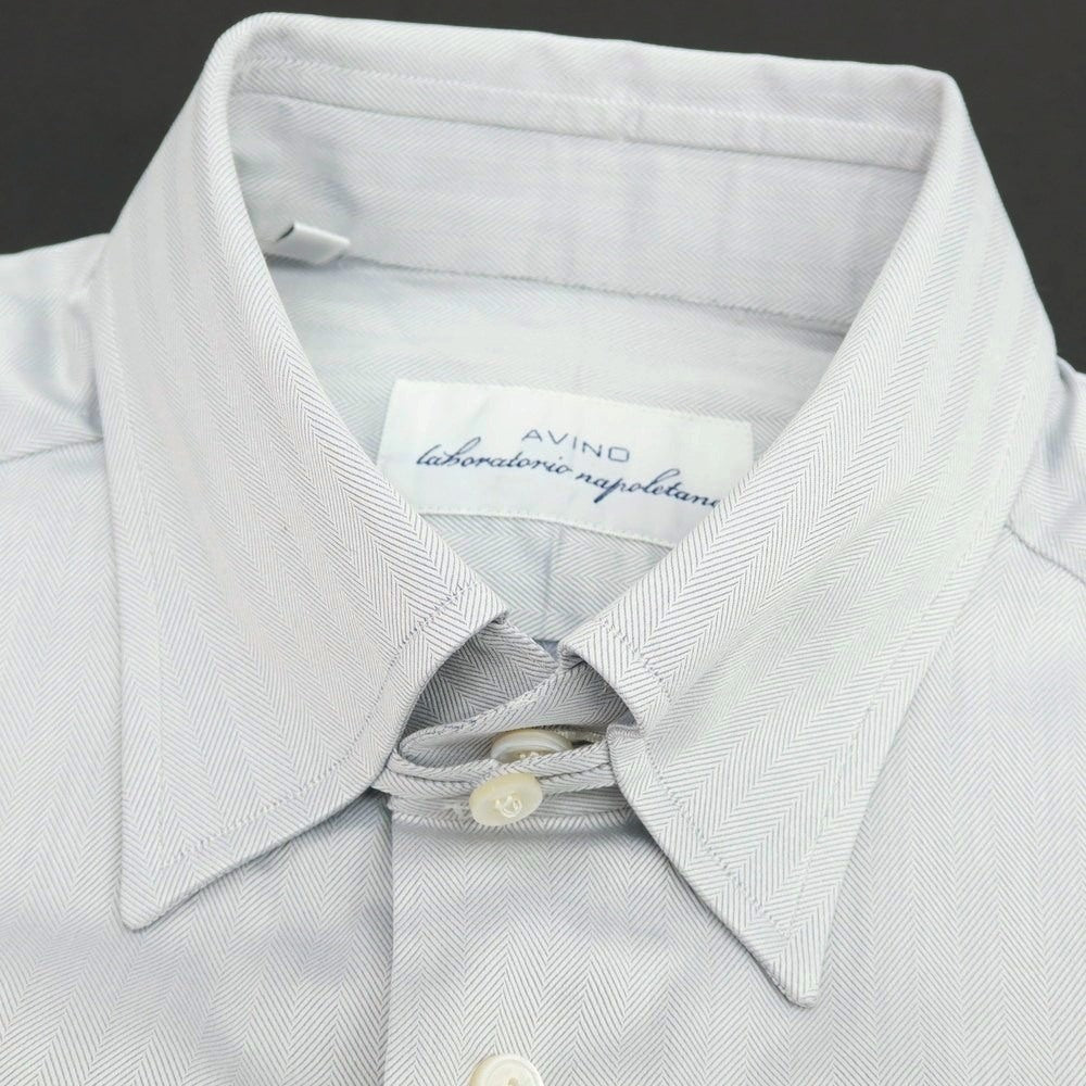 【中古】アヴィーノ AVINO コットン ヘリンボーン織り タブカラー ドレスシャツ グレー【 37 】【 状態ランクB 】【 メンズ 】