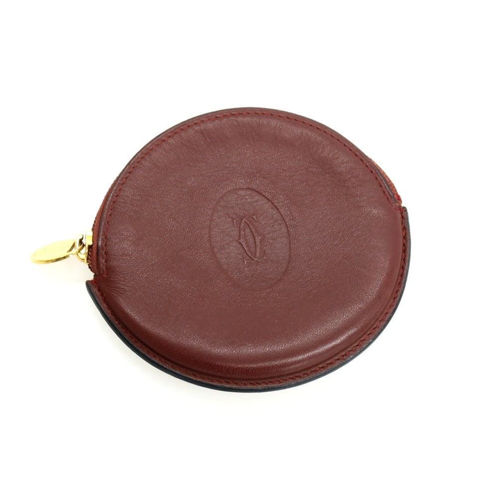 【中古】カルティエ CARTIER レザー サークル コインケース ボルドー【 状態ランクB 】【 ユニセックス 】