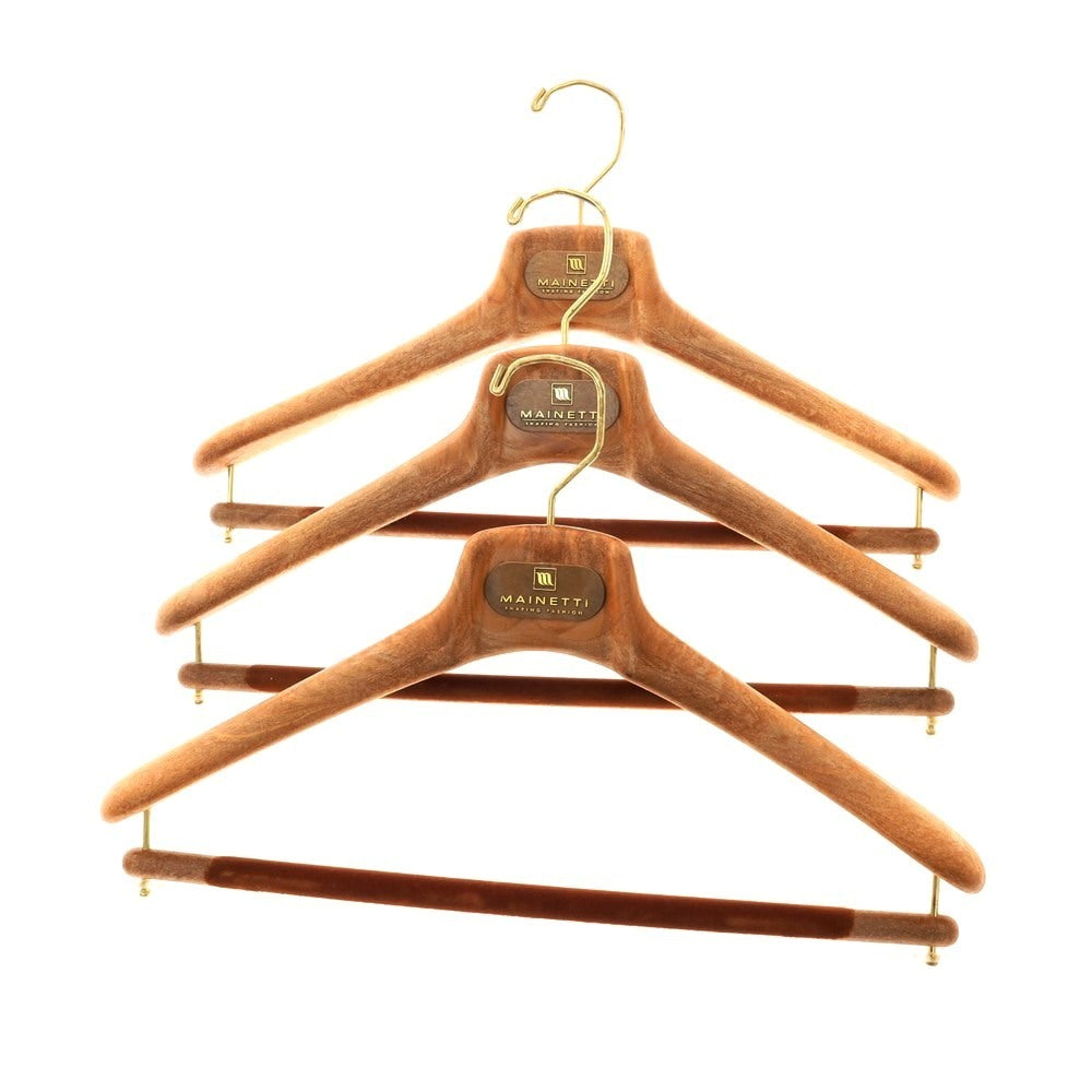 【中古】マイネッティ Mainetti 3本セット ハンガー ブラウンxゴールド【サイズ40】【 状態ランクB 】【 メンズ 】