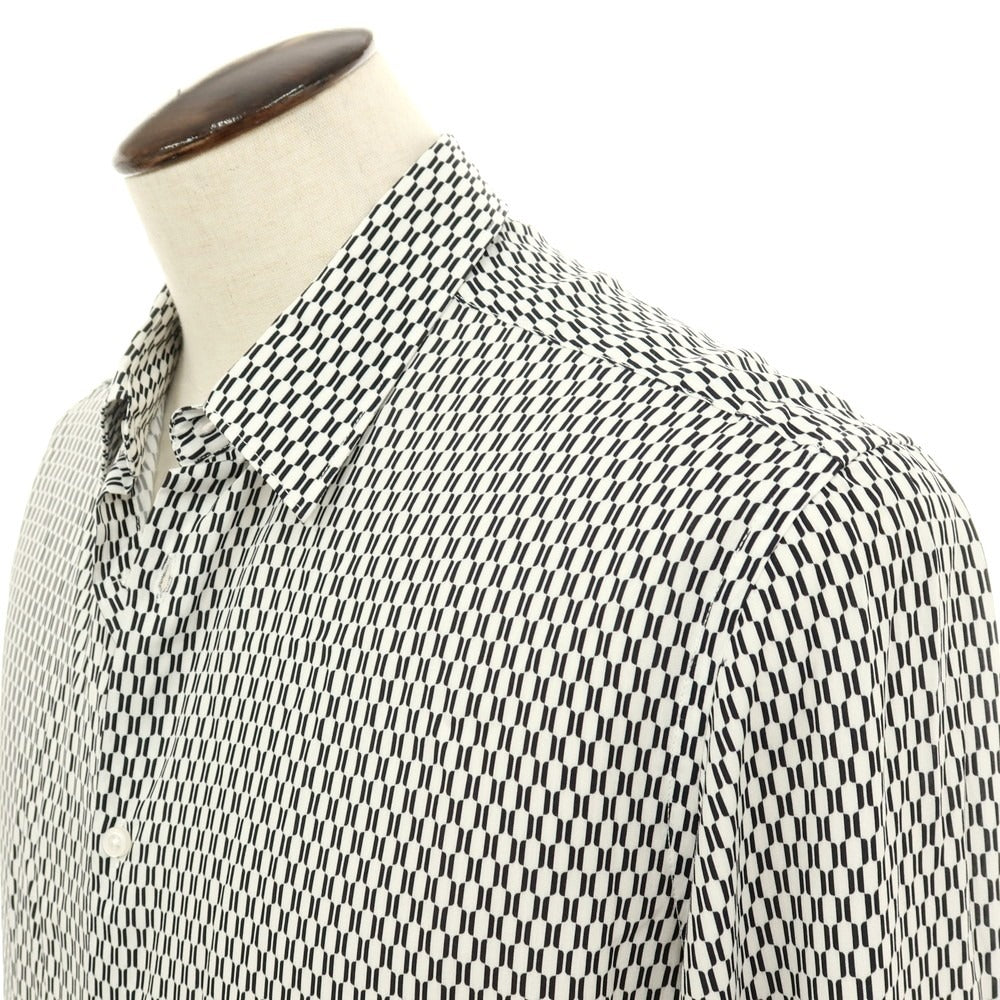 【新品】ガウディ GAUDI レーヨン 総柄 レギュラーカラー カジュアルシャツ ホワイトxブラック【 L 】【 状態ランクN 】【 メンズ 】