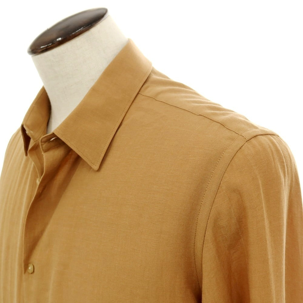 【新品】ガウディ GAUDI リヨセルリネン レギュラーカラー カジュアルシャツ ライトブラウン【 L 】【 状態ランクN 】【 メンズ 】