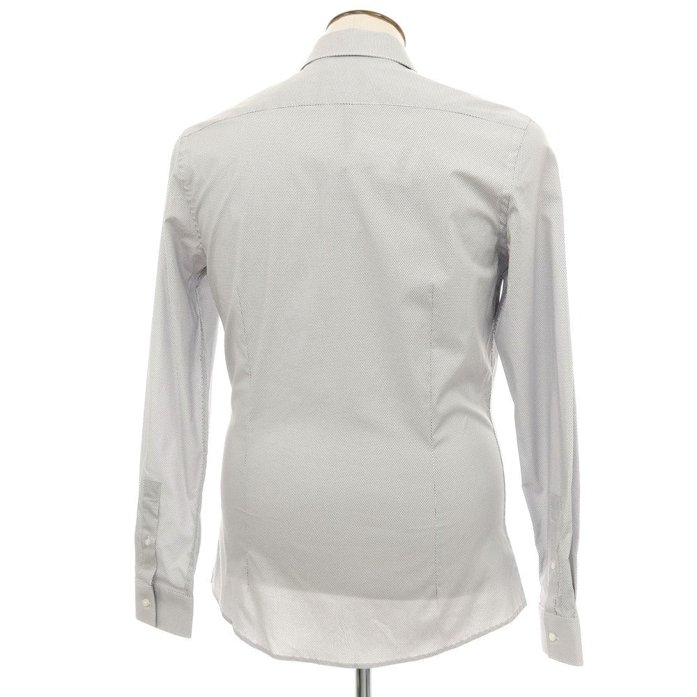 【新品アウトレット】ガウディ GAUDI ストレッチ コットン 総柄 レギュラーカラー カジュアルシャツ ホワイトxブラック【 L 】【 状態ランクN- 】【 メンズ 】