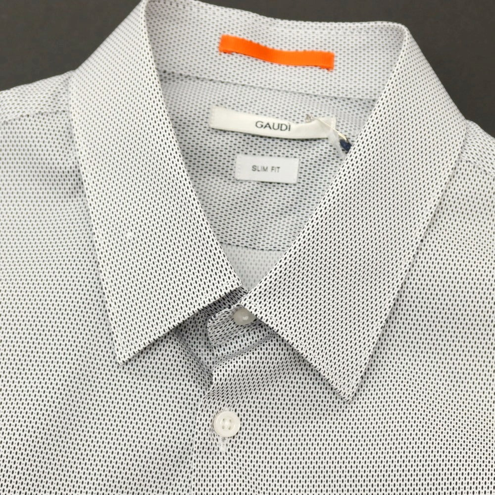 【新品アウトレット】ガウディ GAUDI ストレッチ コットン 総柄 レギュラーカラー カジュアルシャツ ホワイトxブラック【 L 】【 状態ランクN- 】【 メンズ 】