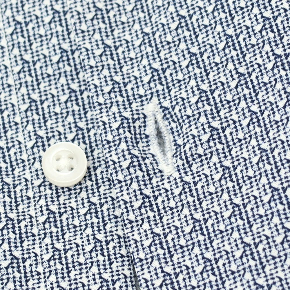 【新品】ガウディ GAUDI ストレッチ コットン 総柄 セミワイドカラー カジュアルシャツ ホワイトxネイビー【 L 】【 状態ランクN 】【 メンズ 】