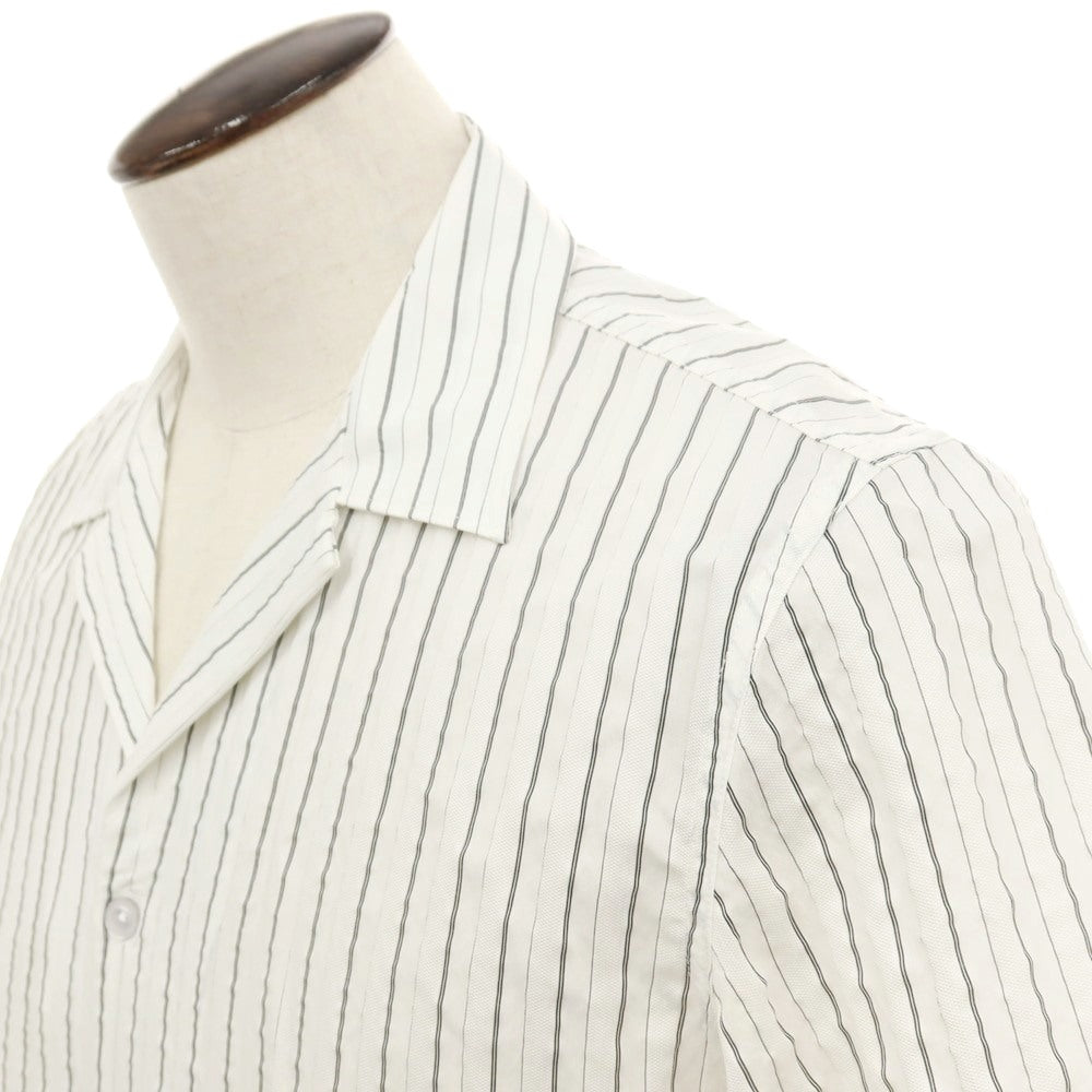 【新品】ガウディ GAUDI レーヨンナイロンポリエステル ストライプ オープンカラー 半袖シャツ ホワイト【 L 】【 状態ランクN 】【 メンズ 】