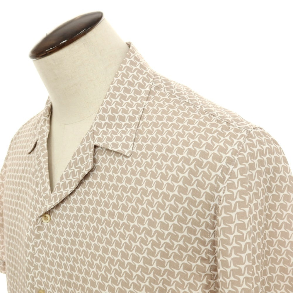 【新品アウトレット】ガウディ GAUDI レーヨン 総柄 プリント オープンカラー 半袖シャツ ホワイトxライトアッシュブラウン系【 L 】【 状態ランクN- 】【 メンズ 】