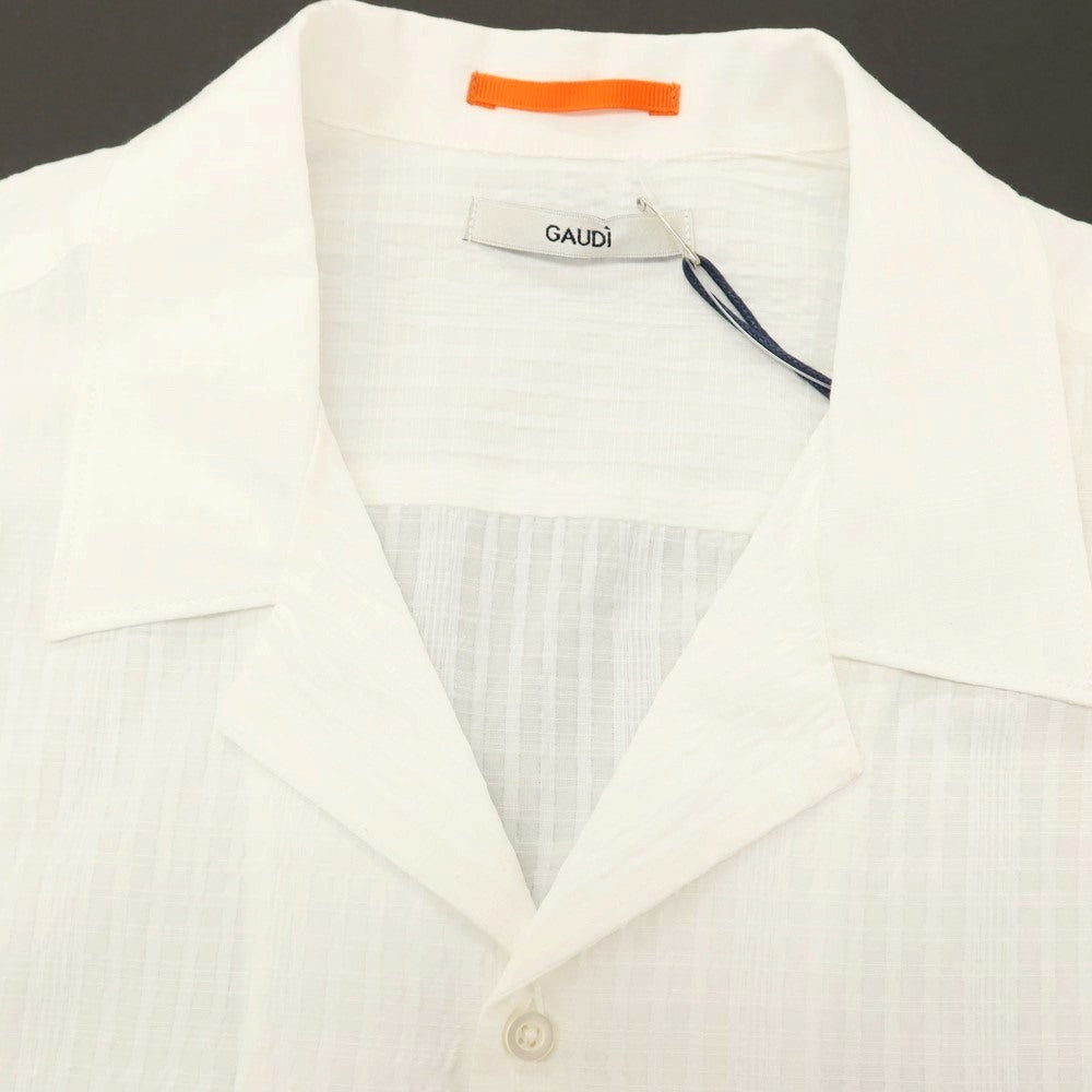 【新品】ガウディ GAUDI ポリエステルコットンレーヨン チェック オープンカラー 半袖シャツ ホワイト【 L 】【 状態ランクN 】【 メンズ 】