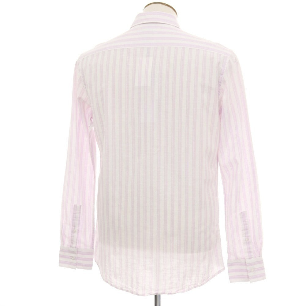 【新品】ガウディ GAUDI コットンリネン ストライプ レギュラーカラー カジュアルシャツ ラベンダーxホワイト【サイズL】【 状態ランクN 】【 メンズ 】