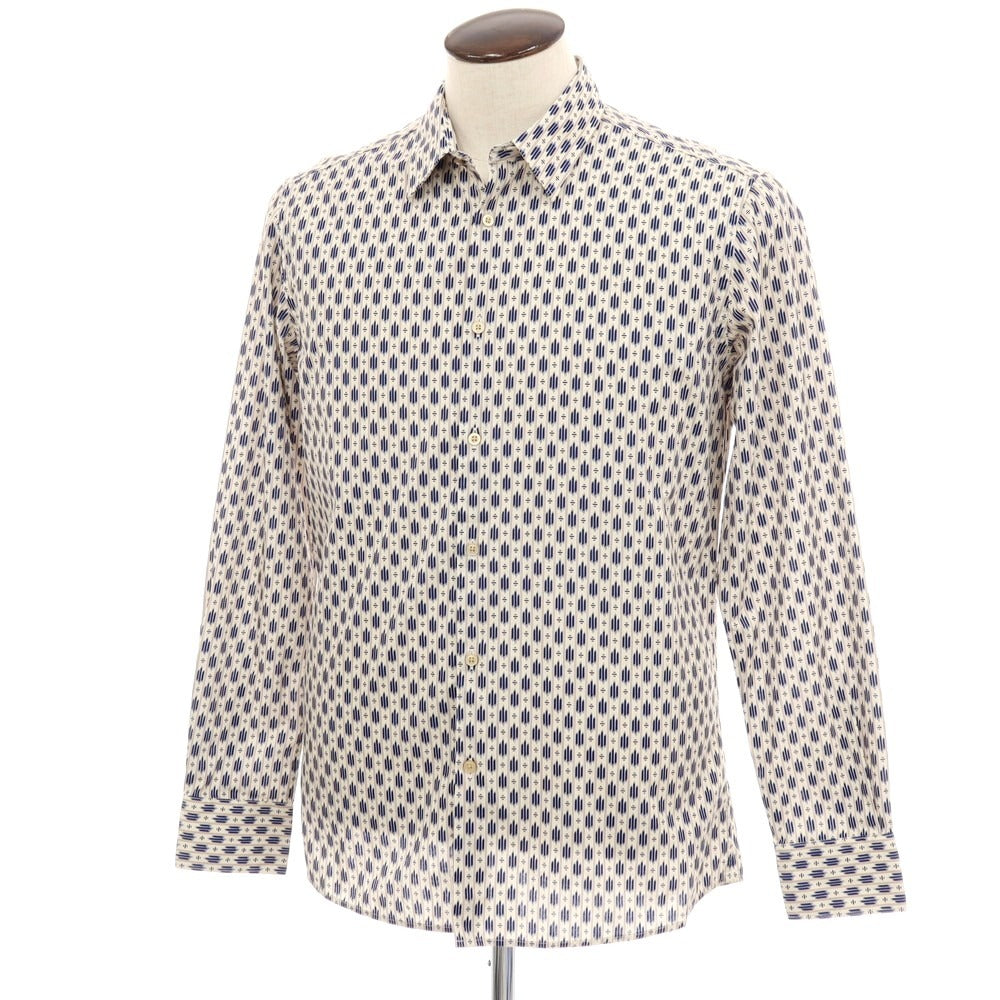 【新品】ガウディ GAUDI コットン 総柄 プリント レギュラーカラー カジュアルシャツ アイボリーxネイビー【サイズL】【 状態ランクN 】【 メンズ 】