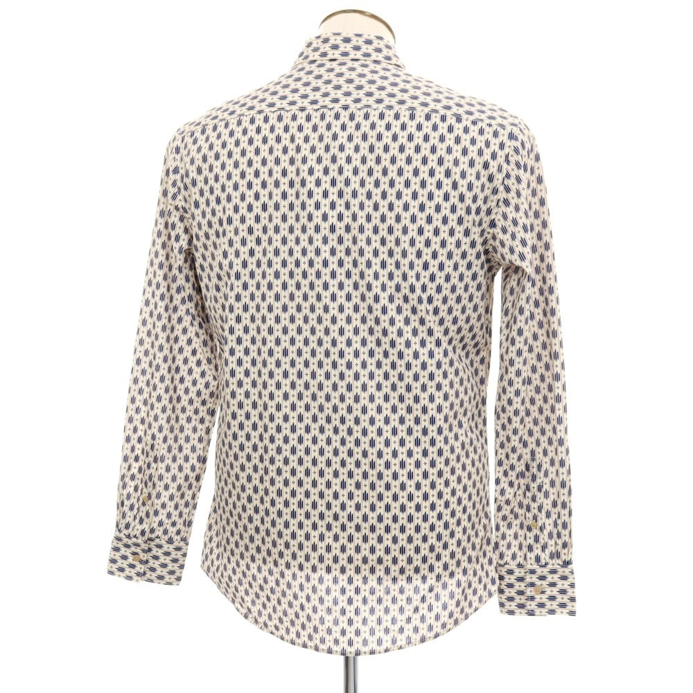 【新品】ガウディ GAUDI コットン 総柄 プリント レギュラーカラー カジュアルシャツ アイボリーxネイビー【サイズL】【 状態ランクN 】【 メンズ 】