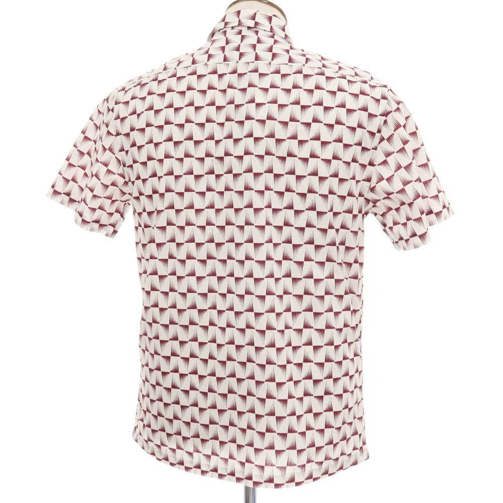 【新品】ガウディ GAUDI コットン 総柄 プリント レギュラーカラー 半袖シャツ ホワイトxボルドー【サイズL】【 状態ランクN 】【 メンズ 】
