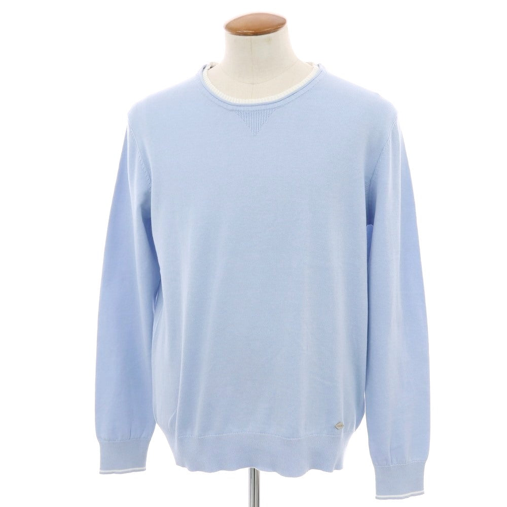 【新品】ガウディ GAUDI ハイゲージ コットン クルーネック プルオーバーニット ライトブルーxホワイト【 L 】【 状態ランクN 】【 メンズ 】