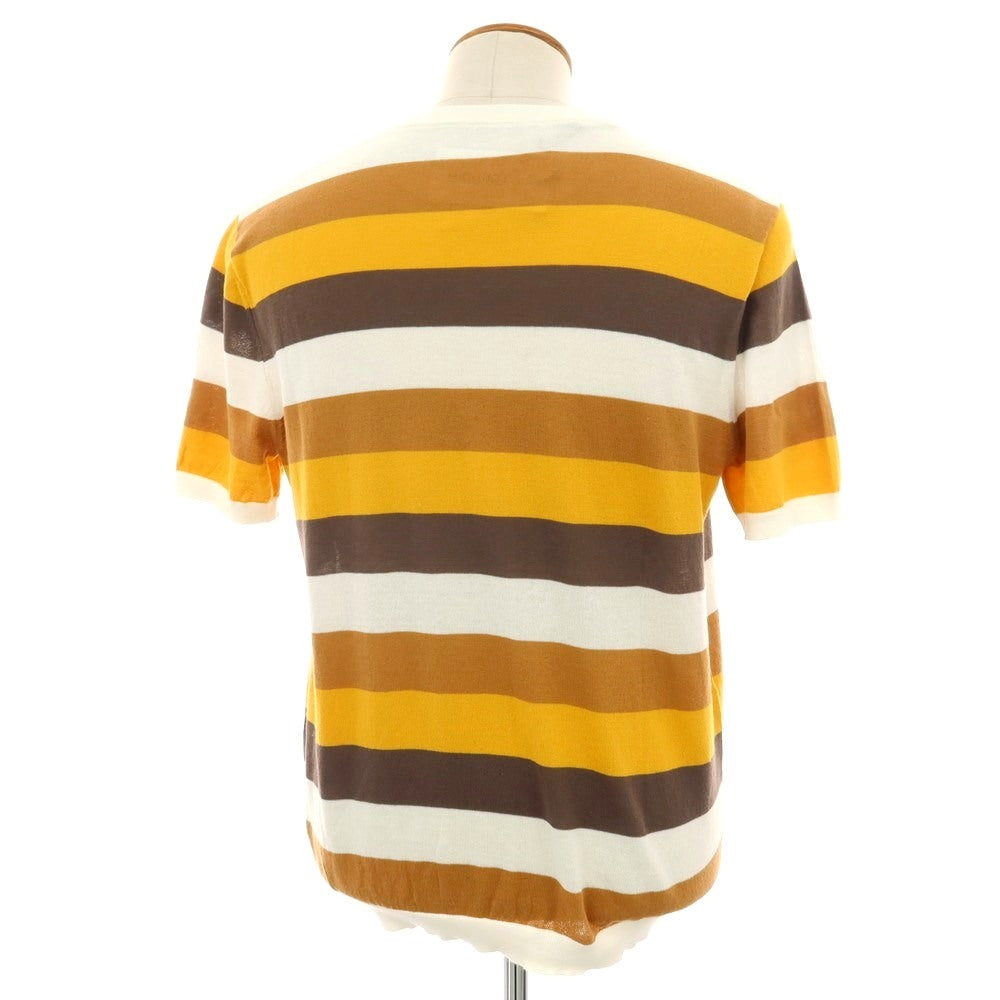 【新品】ガウディ GAUDI ハイゲージ コットン ボーダー クルーネック 半袖 プルオーバーニット ブラウン系xホワイト【 L 】【 状態ランクN 】【 メンズ 】