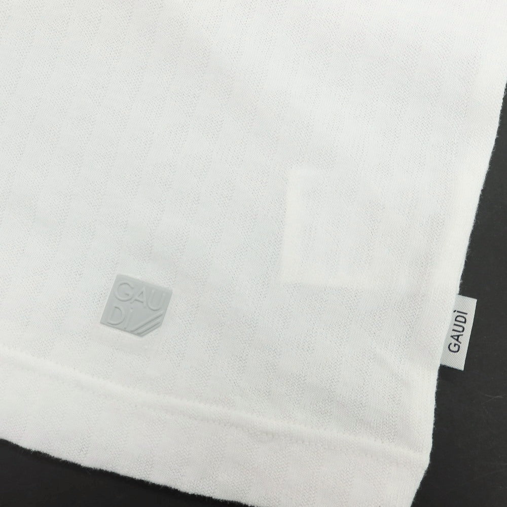 【新品アウトレット】ガウディ GAUDI コットンリヨセル ジャカード 総柄 ヘンリーネック 半袖 プルオーバーニット ホワイト【 L 】【 状態ランクN- 】【 メンズ 】