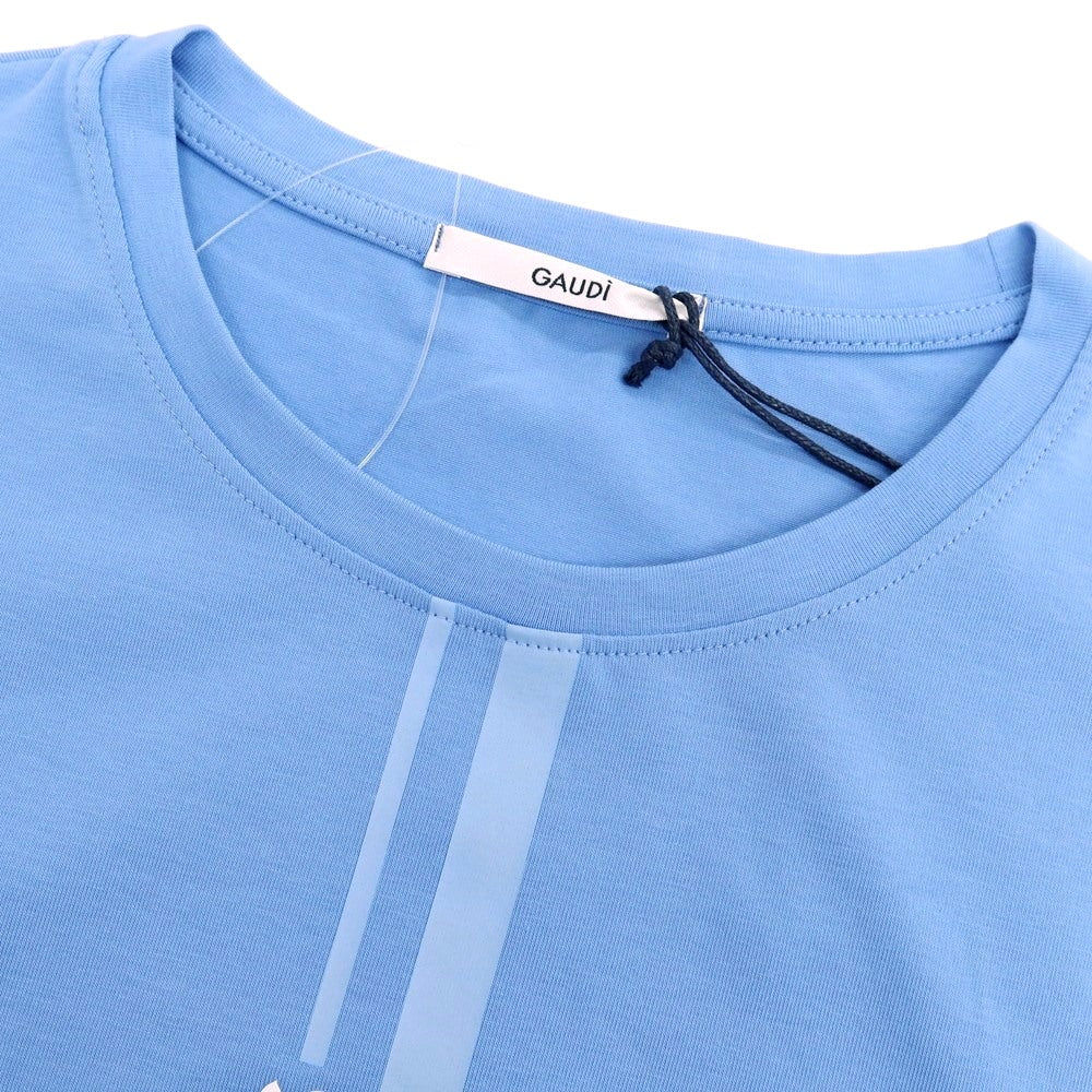 【新品】ガウディ GAUDI コットンポリウレタン クルーネック 半袖Tシャツ ライトブルー【 M 】【 状態ランクN 】【 メンズ 】