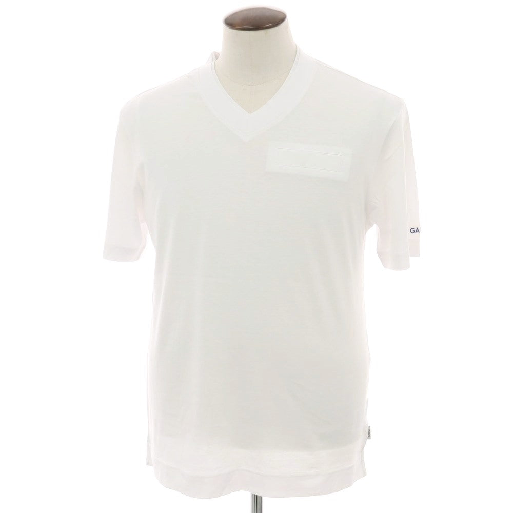 【新品】ガウディ GAUDI コットンモダール Vネック フェイクポケット 半袖Tシャツ ホワイト【 L 】【 状態ランクN 】【 メンズ 】
