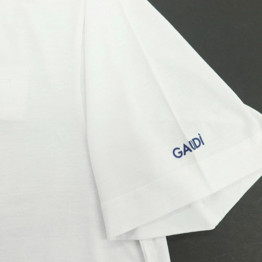 【新品】ガウディ GAUDI コットンモダール Vネック フェイクポケット 半袖Tシャツ ホワイト【 L 】【 状態ランクN 】【 メンズ 】