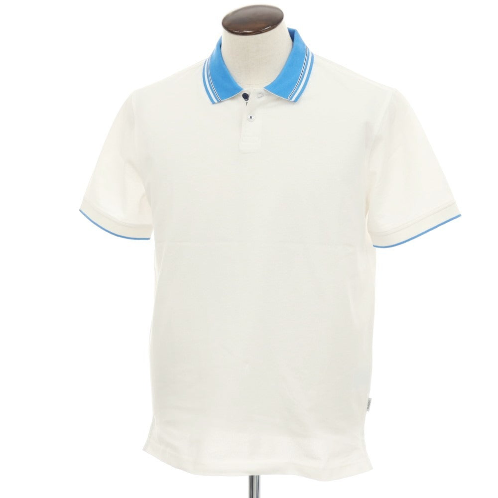 【新品アウトレット】ガウディ GAUDI コットン 鹿の子 半袖ポロシャツ ホワイトxブルー【 L 】【 状態ランクN- 】【 メンズ 】