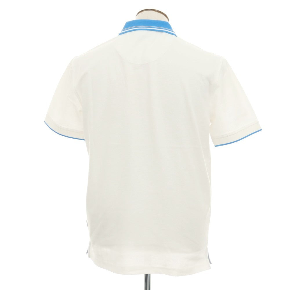 【新品アウトレット】ガウディ GAUDI コットン 鹿の子 半袖ポロシャツ ホワイトxブルー【 L 】【 状態ランクN- 】【 メンズ 】