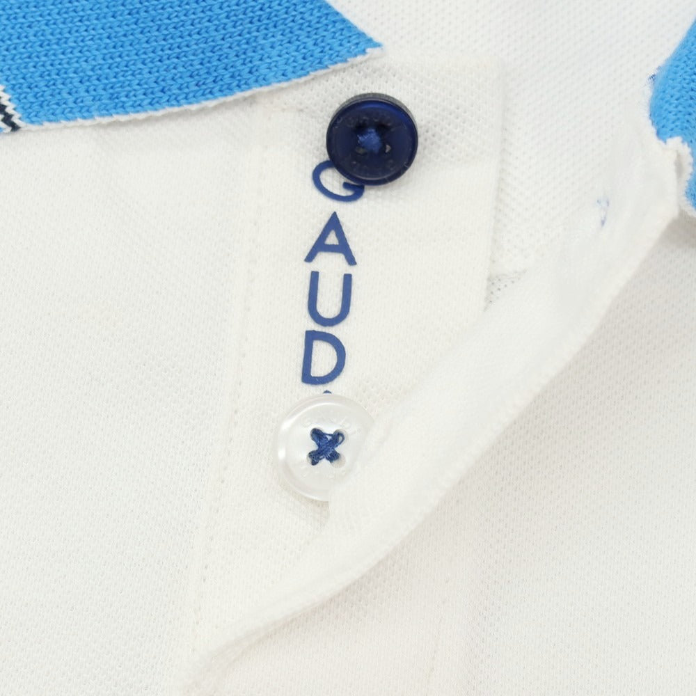 【新品アウトレット】ガウディ GAUDI コットン 鹿の子 半袖ポロシャツ ホワイトxブルー【 L 】【 状態ランクN- 】【 メンズ 】