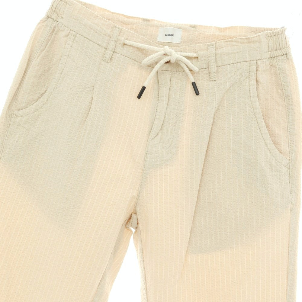 【新品】ガウディ GAUDI コットン シアサッカー ストライプ イージスラックスパンツ ベージュ【 M 】【 状態ランクN 】【 メンズ 】