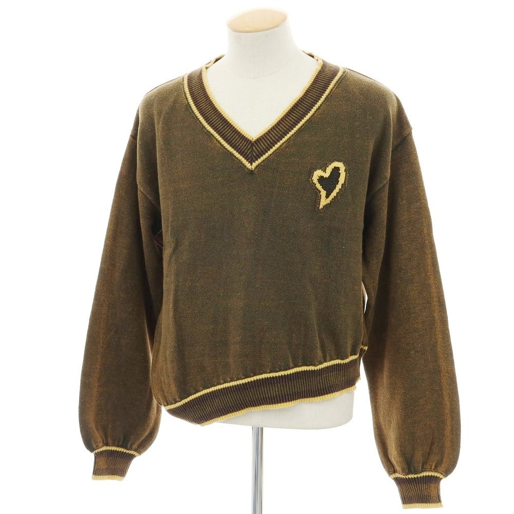 【中古】ヒロキツズキ HIROKI TSUZUKI 2025年秋冬 コットン系 Vネック プルオーバーニット カーキ【 F(M位) 】【 状態ランクA 】【 メンズ 】