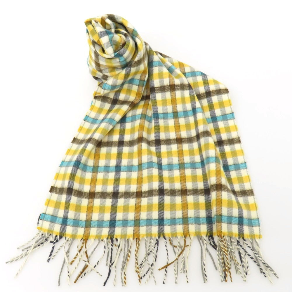 【中古】ラルスミアーニ LARUSMIANI カシミヤ チェック マフラー アイボリーxイエロー【 状態ランクB 】【 メンズ 】