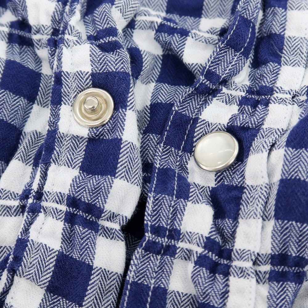 【中古】フィナモレ Finamore シワ加工 コットン ギンガムチェック ウエスタンシャツ ネイビーxホワイト【 38 】【 状態ランクC 】【 メンズ 】