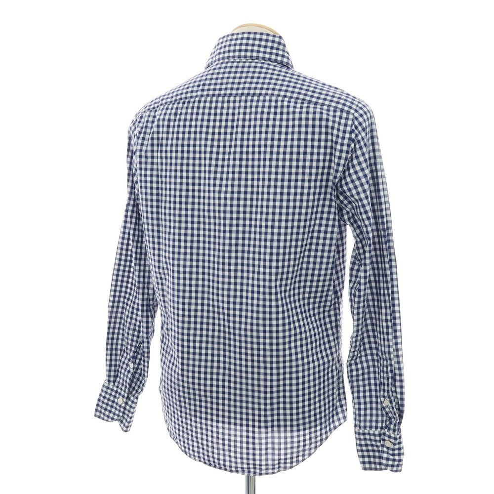 【中古】フィナモレ Finamore コットン ギンガムチェック ホリゾンタルカラー カジュアルシャツ ネイビーxホワイト【 表記なし(S位) 】【 状態ランクC 】【 メンズ 】