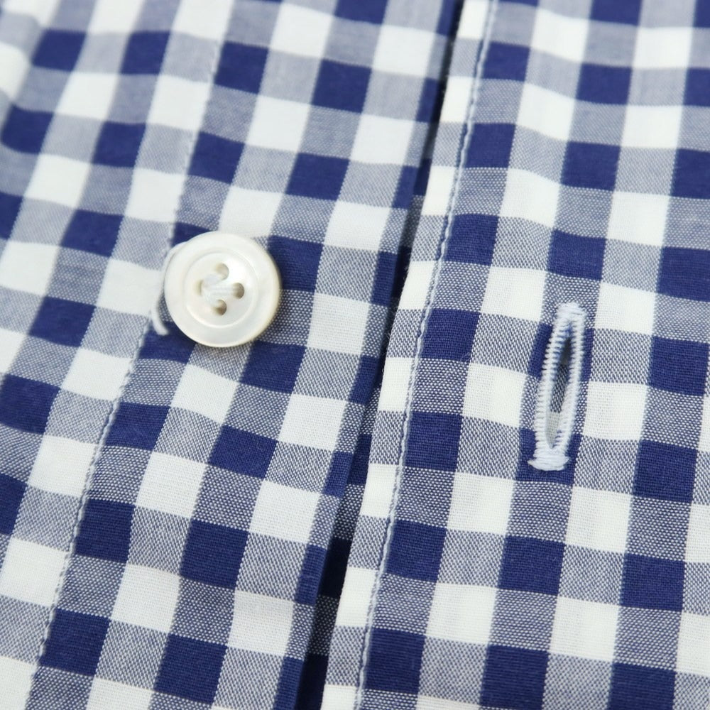 【中古】フィナモレ Finamore コットン ギンガムチェック ホリゾンタルカラー カジュアルシャツ ネイビーxホワイト【 表記なし(S位) 】【 状態ランクC 】【 メンズ 】