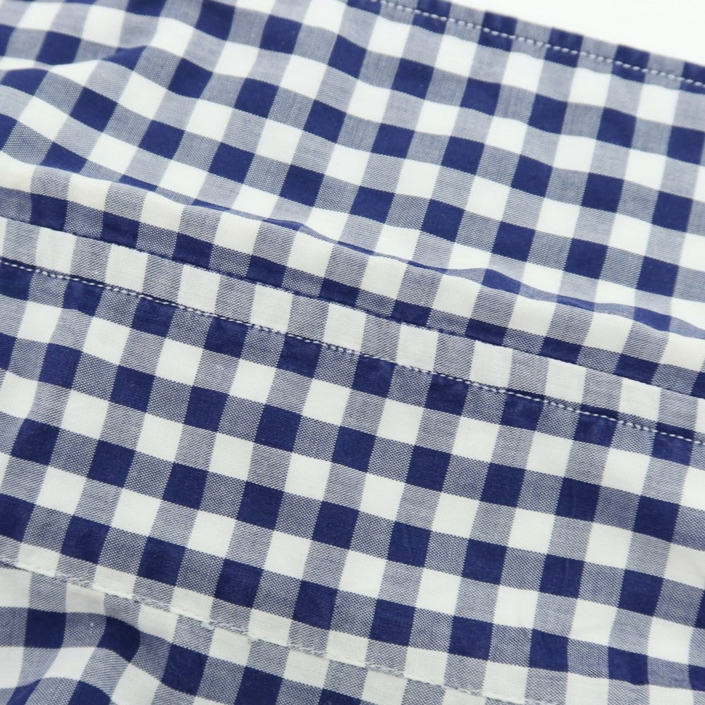 【中古】フィナモレ Finamore コットン ギンガムチェック ホリゾンタルカラー カジュアルシャツ ネイビーxホワイト【 表記なし(S位) 】【 状態ランクC 】【 メンズ 】