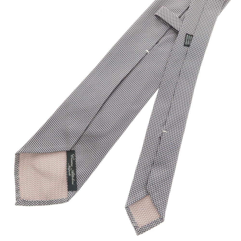 【中古】チェーザレ アットリーニ Cesare Attolini クアトロピエゲ シルク ヘリンボーン ネクタイ ネイビーxホワイト【 状態ランクB 】【 メンズ 】