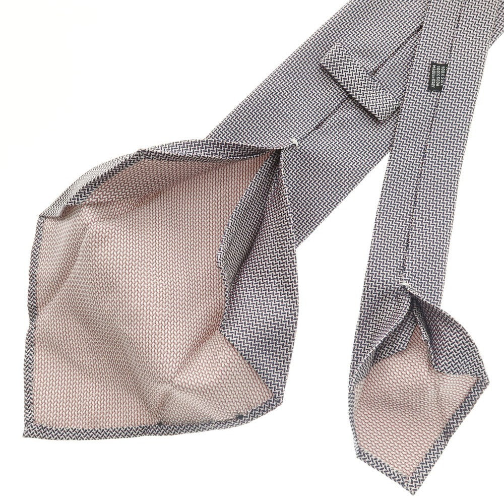 【中古】チェーザレ アットリーニ Cesare Attolini クアトロピエゲ シルク ヘリンボーン ネクタイ ネイビーxホワイト【 状態ランクB 】【 メンズ 】