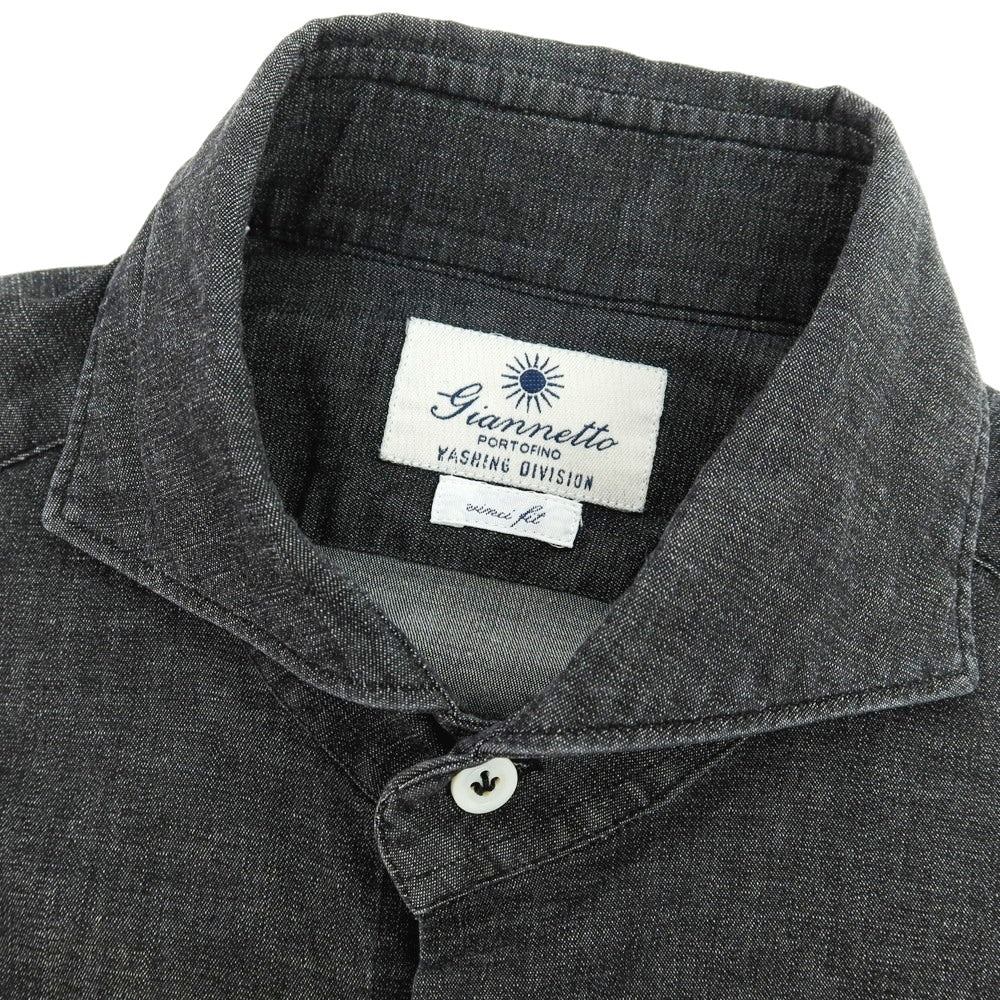 【中古】ジャンネット giannetto WASHING DIVISION ストレッチ コットン ホリゾンタルカラー カジュアルシャツ グレーブラック【 38 】【 状態ランクB 】【 メンズ 】
