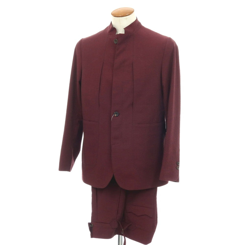 【中古】ティーマイケル T-MICHAEL ポリエステルコットン サッカー マオカラー セットアップ バーガンディ【サイズ46】【 状態ランクB 】【 メンズ 】