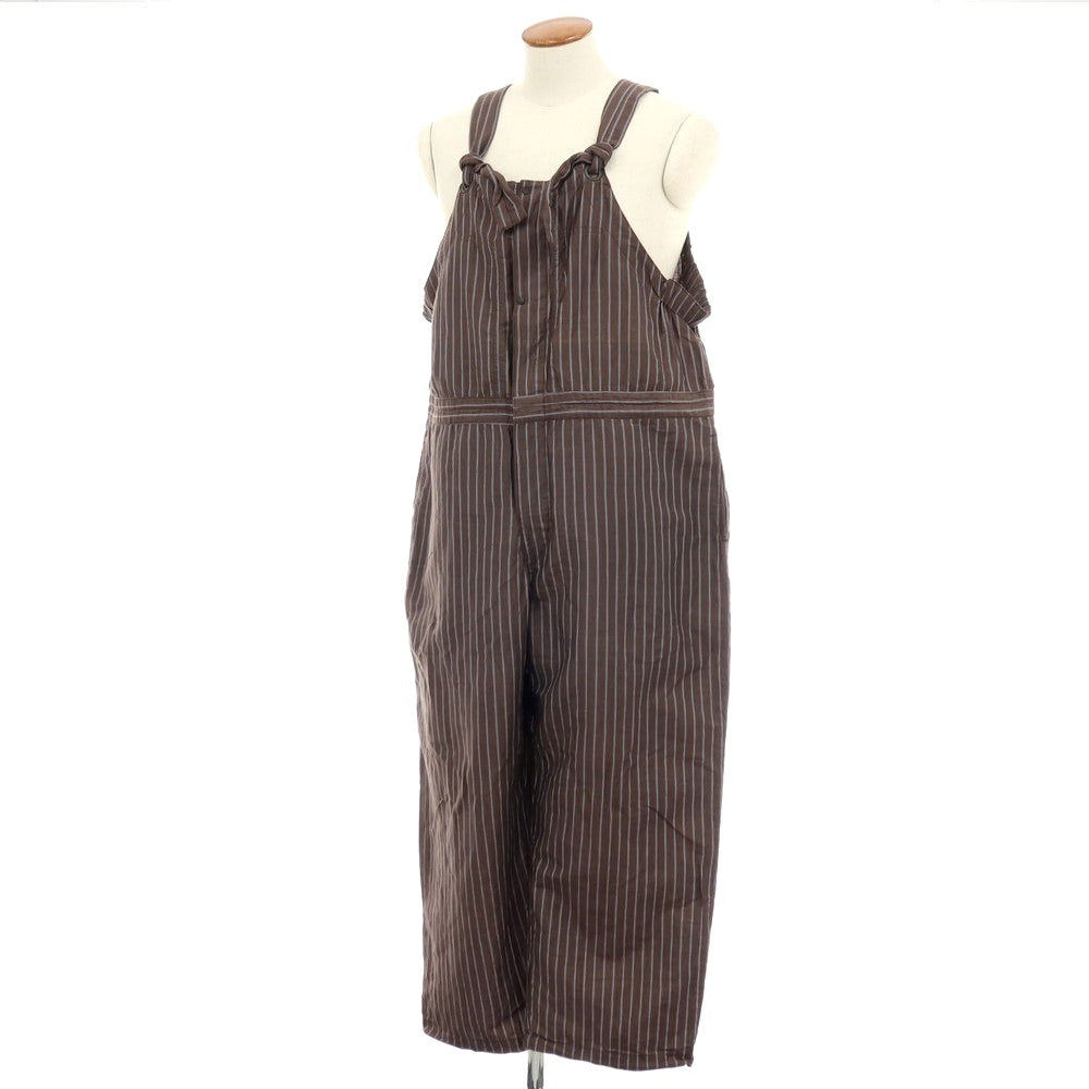 【中古】サスクワァッチファブリックス SASQUATCHfabrix. リネンコットンポリエステル ストライプ オーバーオール ブラウンxホワイト【サイズM】【 状態ランクB 】【 メンズ 】