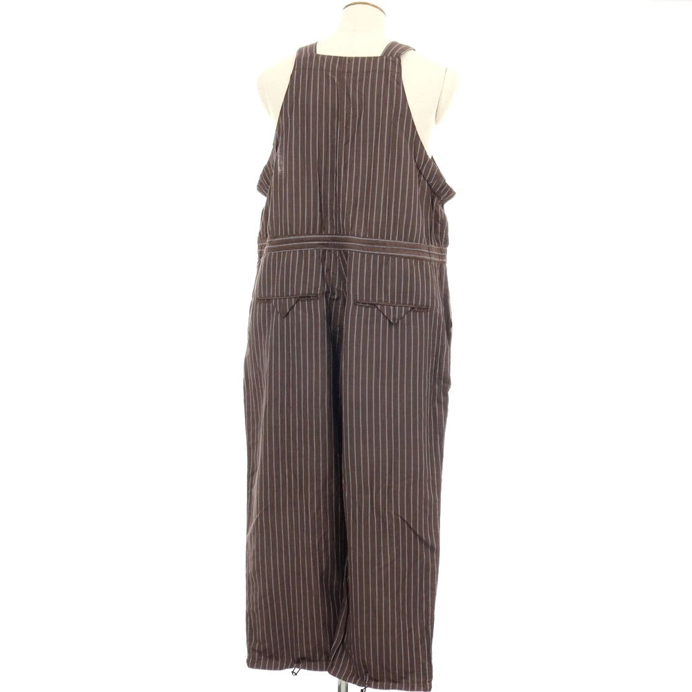 【中古】サスクワァッチファブリックス SASQUATCHfabrix. リネンコットンポリエステル ストライプ オーバーオール ブラウンxホワイト【サイズM】【 状態ランクB 】【 メンズ 】