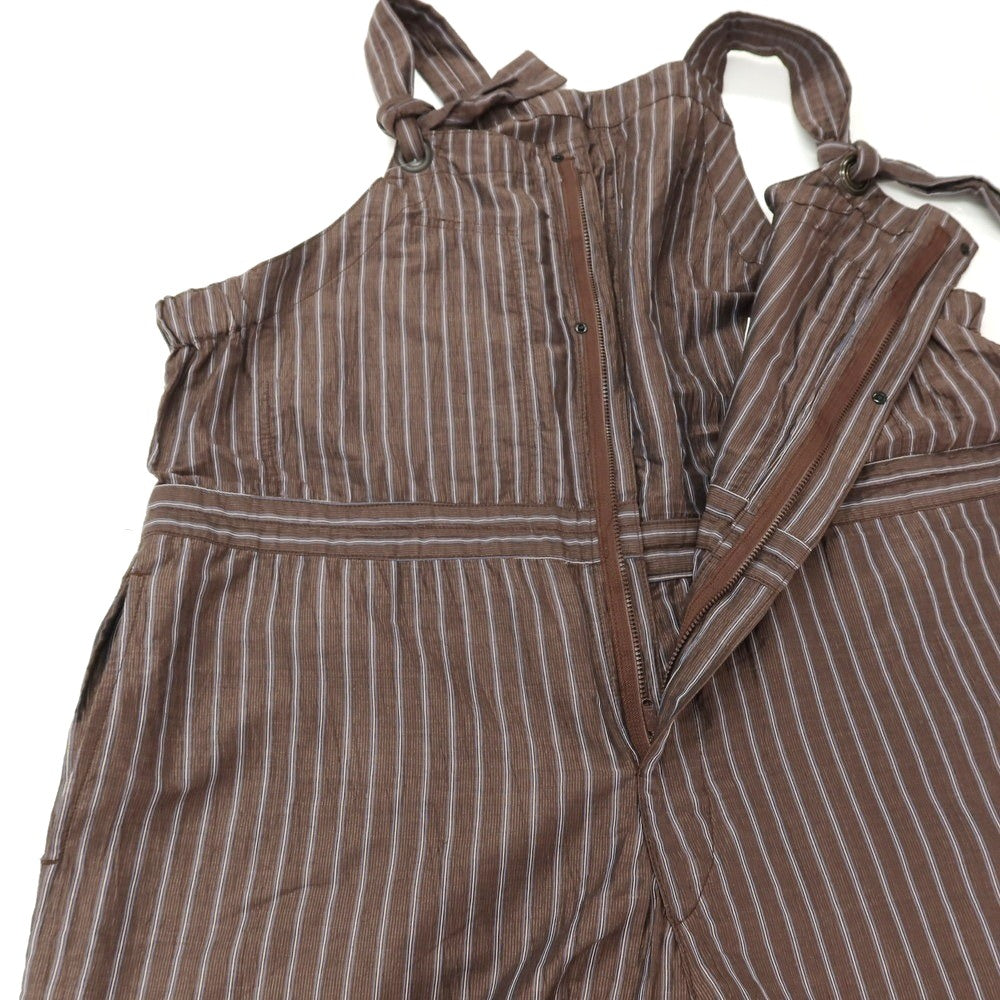 【中古】サスクワァッチファブリックス SASQUATCHfabrix. リネンコットンポリエステル ストライプ オーバーオール ブラウンxホワイト【サイズM】【 状態ランクB 】【 メンズ 】