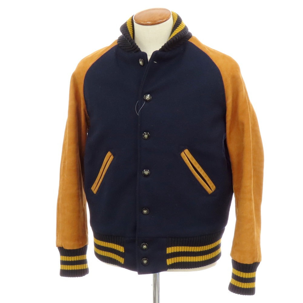 【中古】スクーカム SKOOKUM BLUE WORK別注 ウール×カウレザー 中綿入り スタジャン ネイビーxキャメル【 38 】【 状態ランクB 】【 メンズ 】