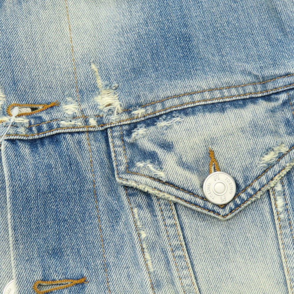 【中古】ピーティートリノ PT TORINO ダメージ加工 コットン デニムジャケット ライトブルー【 48 】【 状態ランクB 】【 メンズ 】