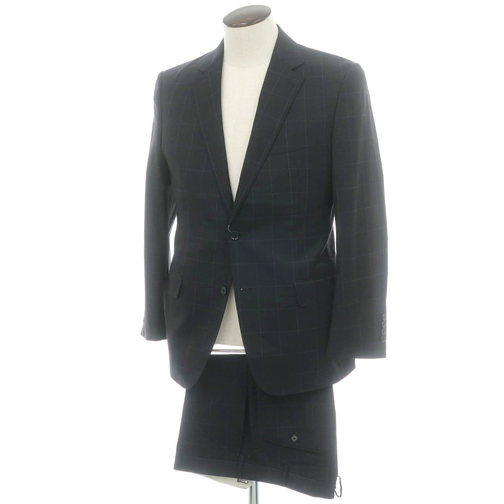 【中古】バーニーズニューヨーク BARNEYS NEWYORK ウール チェック 2つボタンスーツ ブラック【 50 】【 状態ランクC 】【 メンズ 】