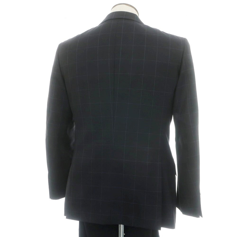 【中古】バーニーズニューヨーク BARNEYS NEWYORK ウール チェック 2つボタンスーツ ブラック【 50 】【 状態ランクC 】【 メンズ 】