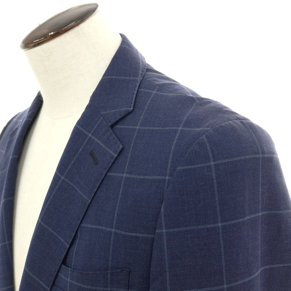 【中古】バーニーズニューヨーク BARNEYS NEWYORK ウール ウィンドウペーンチェック 2B テーラードジャケット ネイビー【サイズ50】【 状態ランクC 】【 メンズ 】