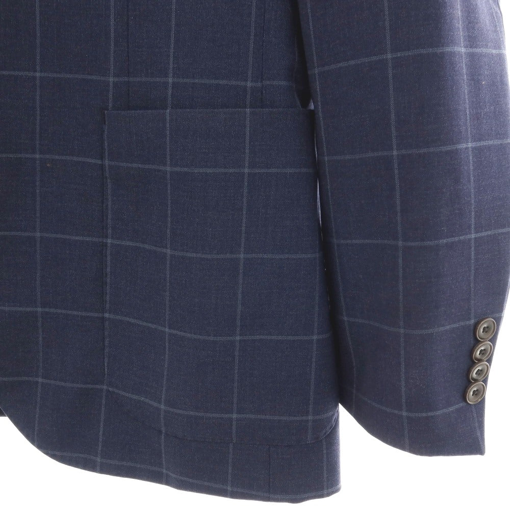 【中古】バーニーズニューヨーク BARNEYS NEWYORK ウール ウィンドウペーンチェック 2B テーラードジャケット ネイビー【サイズ50】【 状態ランクC 】【 メンズ 】