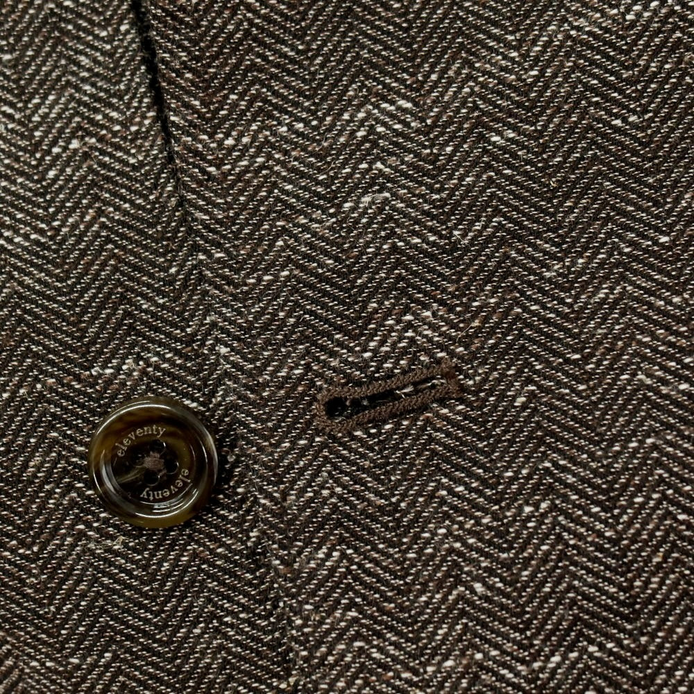 【中古】イレブンティ eleventy ウールコットンリネン ヘリンボーン 2B カジュアルジャケット ダークブラウン【サイズ50】【 状態ランクB 】【 メンズ 】