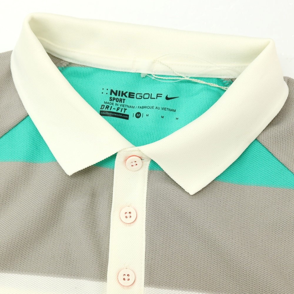 【中古】【未使用】ナイキ ゴルフ NIKE GOLF ドライフィット ポリエステル ボーダー 半袖ポロシャツ グレーxグリーン【サイズM】【 状態ランクS 】【 メンズ 】
